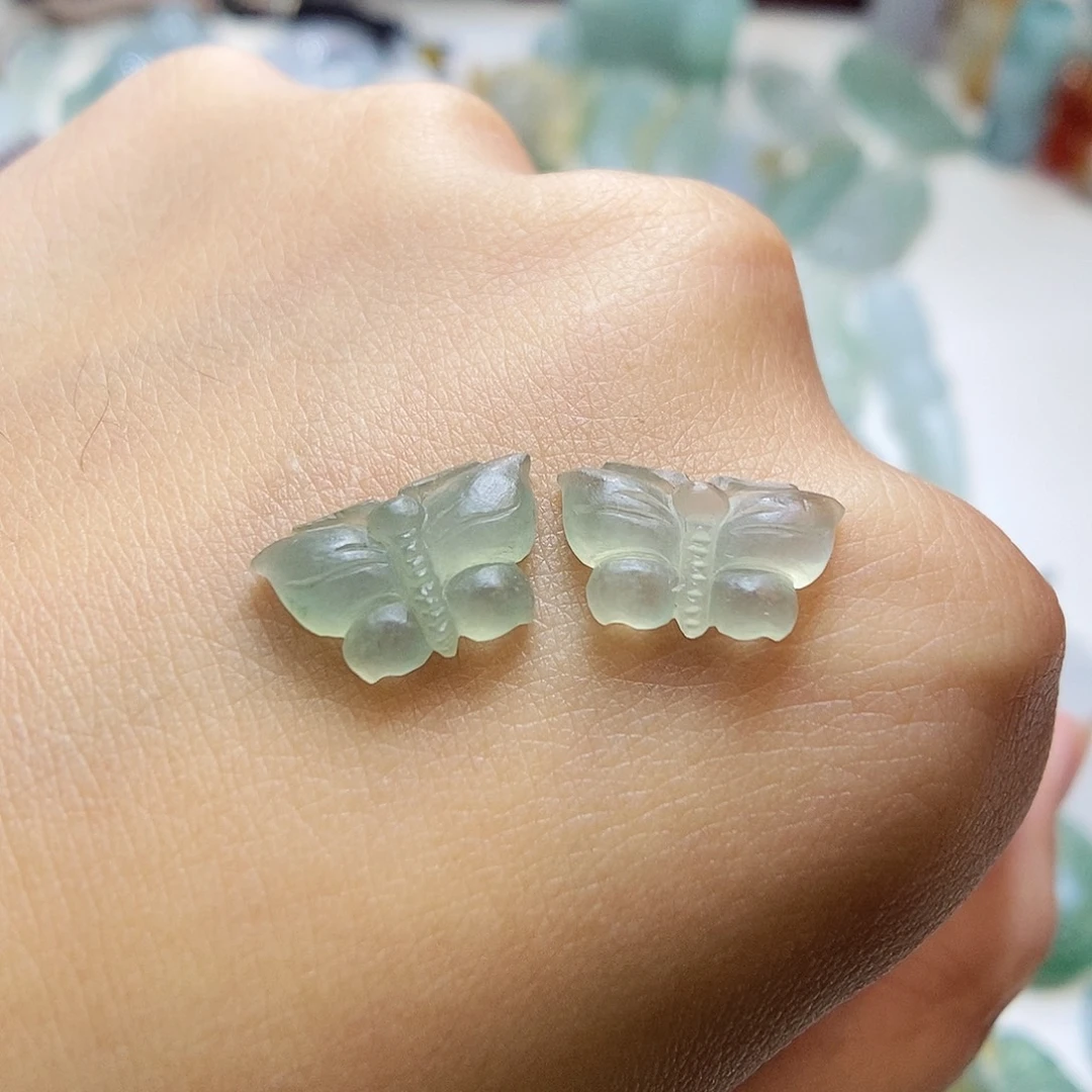 定制翡翠未镶嵌一对蝴蝶