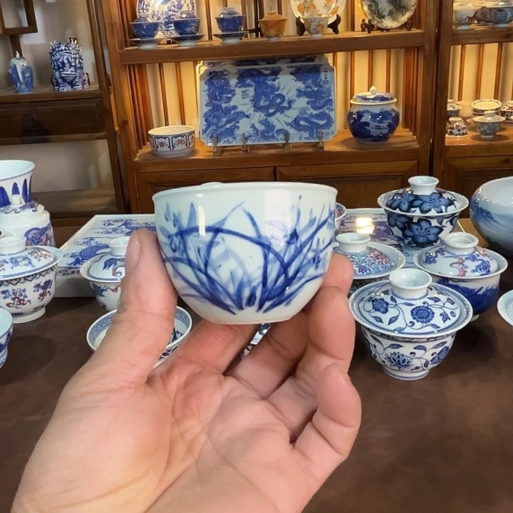手工手绘兰花小缸杯