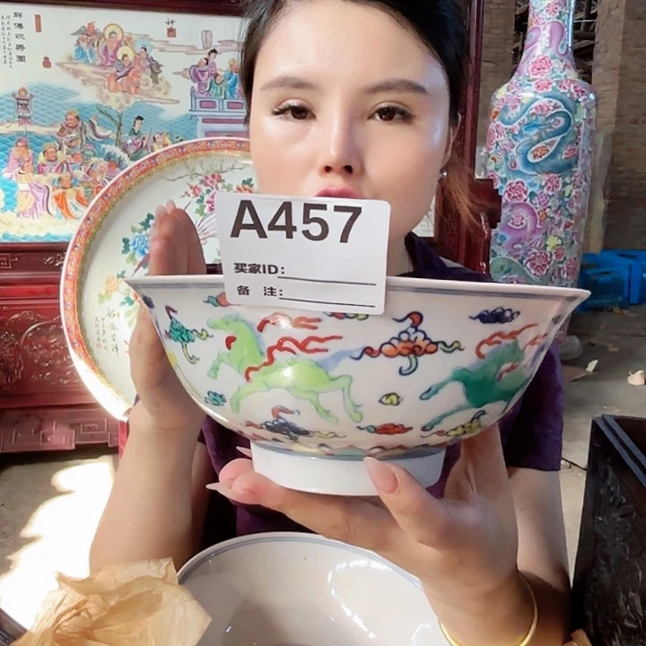 摆件景德镇高温陶瓷A457飞马碗