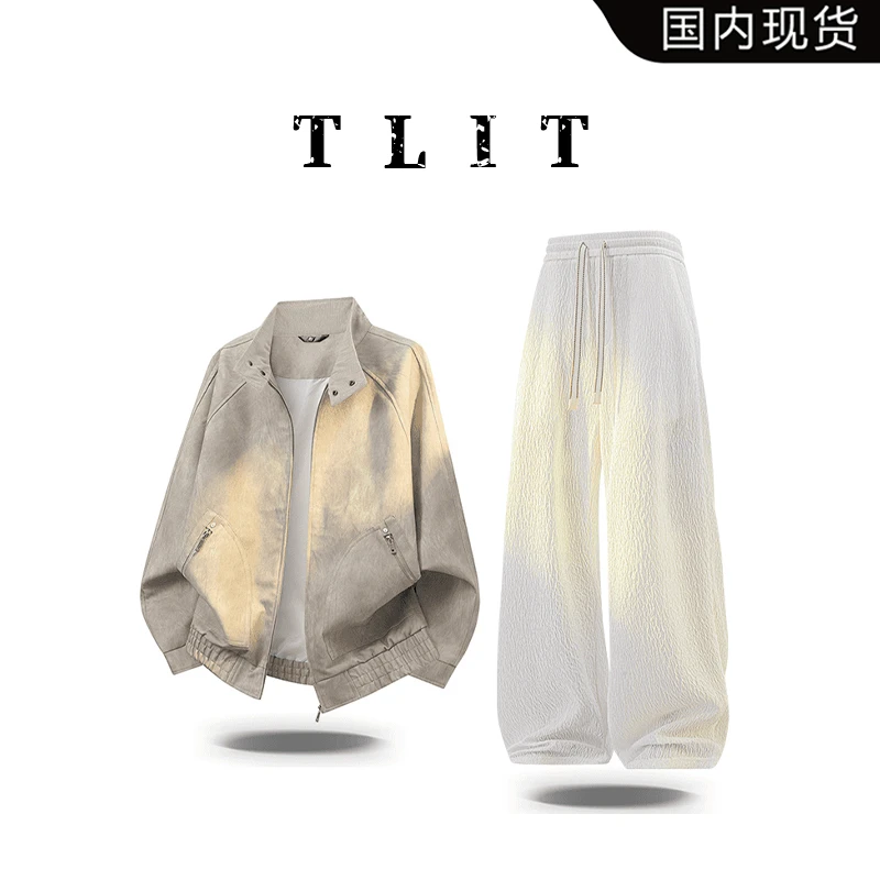 【品牌现货】TLIT老钱风男装大男孩肌理感夹克外套男套装秋季两件套