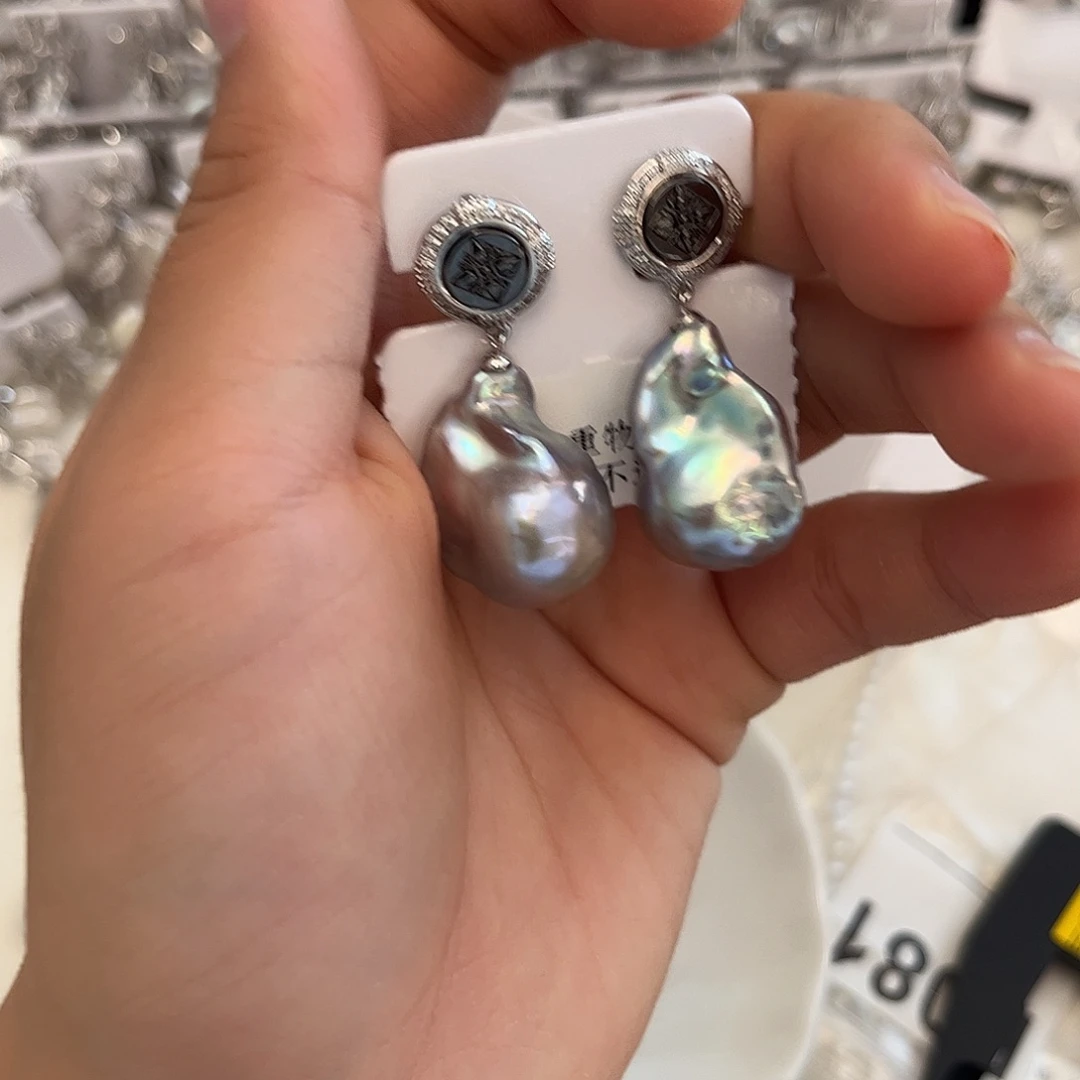 合金淡水珍珠耳饰