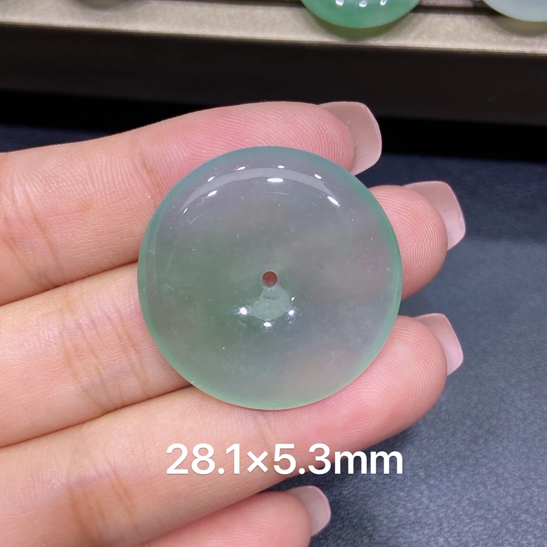 缅甸天然A货翡翠 老坑冰种晴水绿平安扣吊坠 玉质细腻 k265