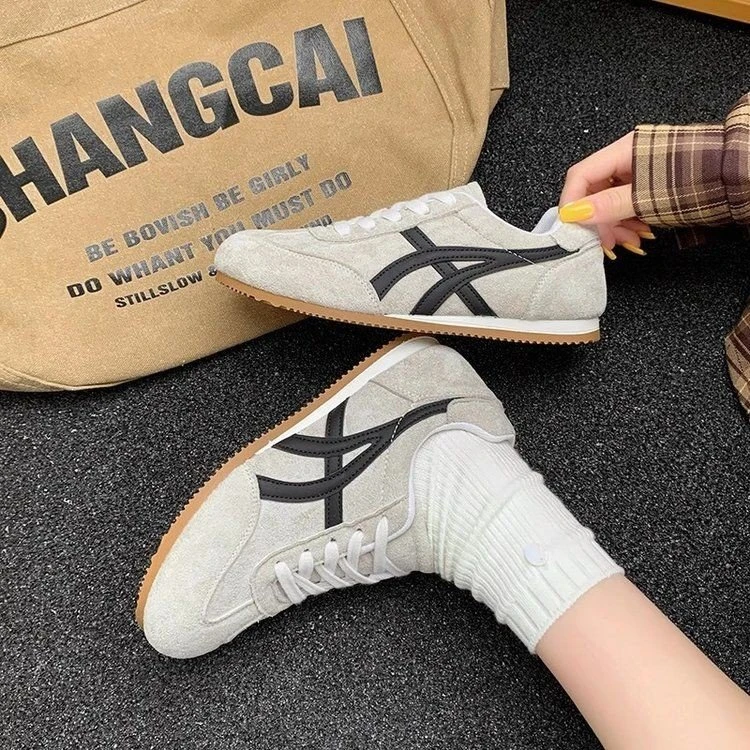 黑色复古德训鞋女2025年春季新款拼色软底舒适百搭休闲运动阿甘鞋