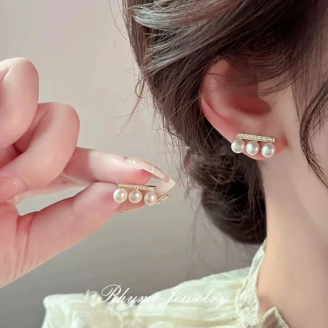 铜合金仿珍珠耳饰 平衡木淡水珍珠耳钉耳环高级感轻奢小众设计