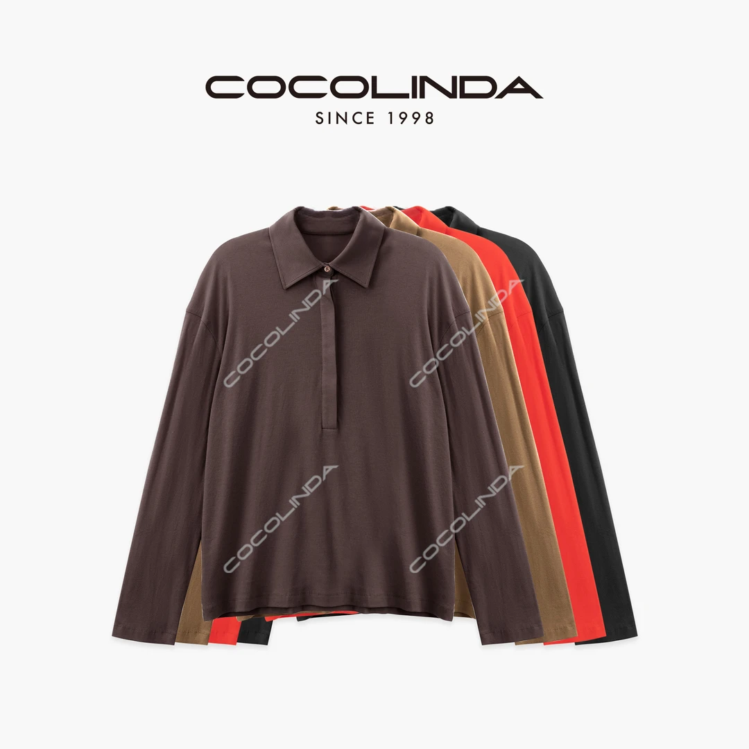 COCOLINDA | 100%棉四色休闲廓形POLO领宽松型落肩袖显瘦T恤T5374