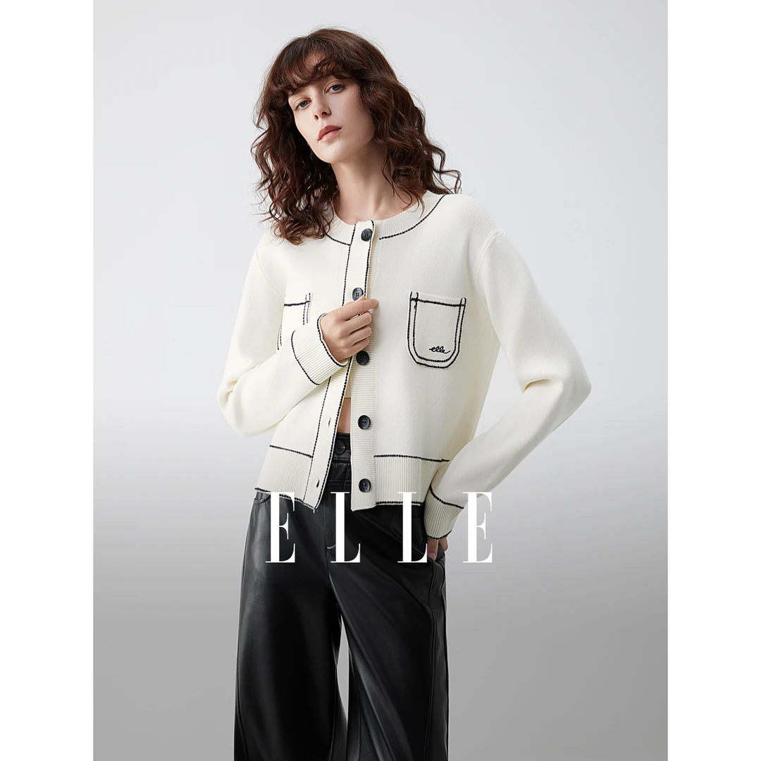 ELLE女装法式小香风针织开衫2025秋季新款宽松高级感毛衣EZ51937
