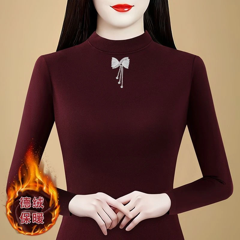 2025秋冬时尚修身双面德绒打底衫女洋气外穿保暖内搭半高领上衣