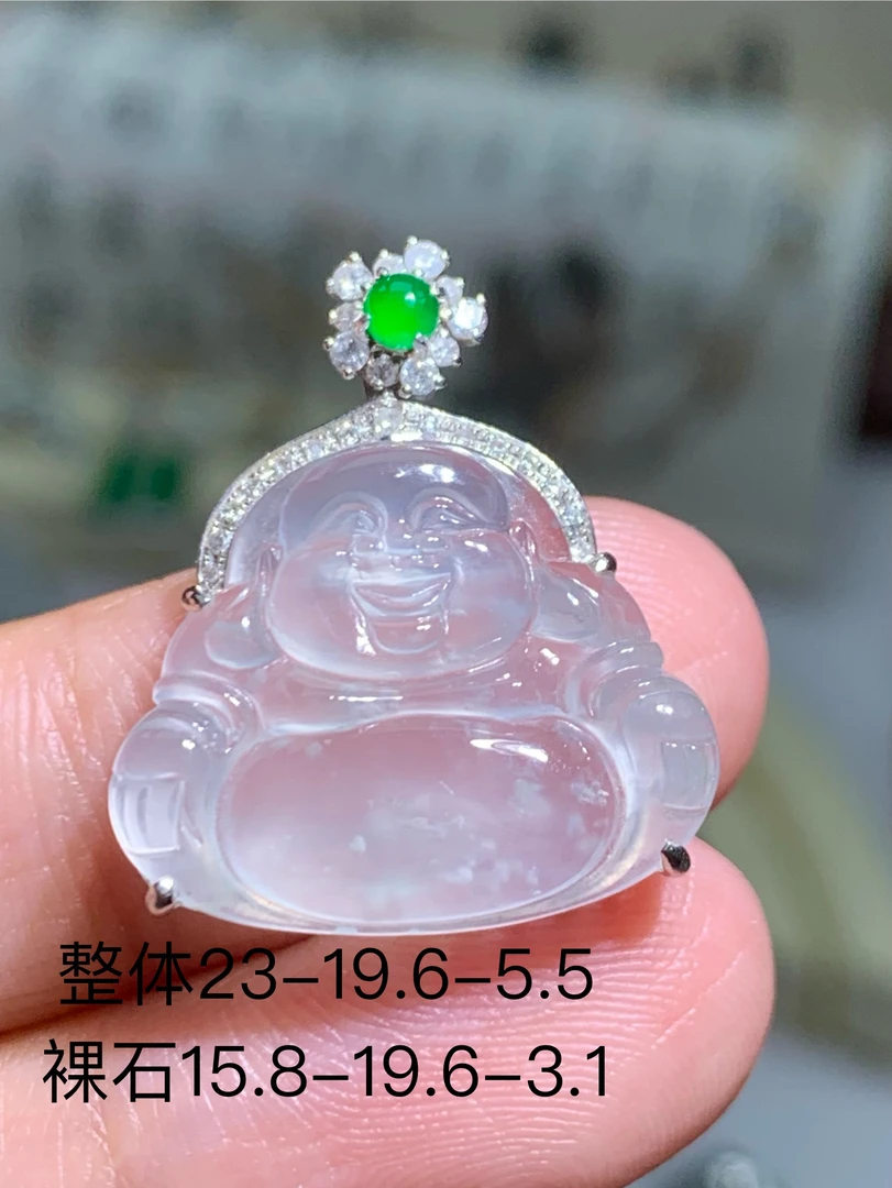 档口实拍天然缅甸A货18K金镶高冰小佛公精致吊坠款