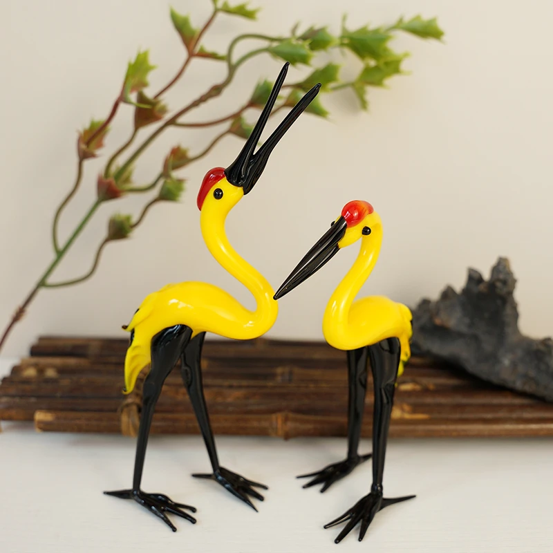 博山琉璃鸡油黄仙鹤一对家居摆件生日礼物