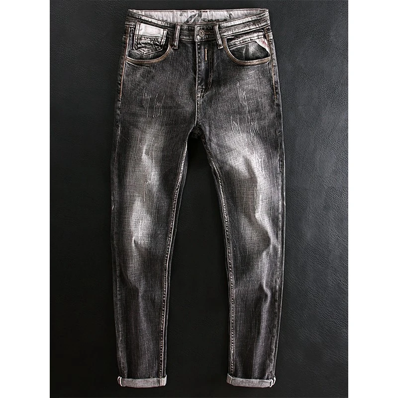 梦泡官方黑灰色男士牛仔裤修身小直筒1男款黑色直筒宽松牛仔裤