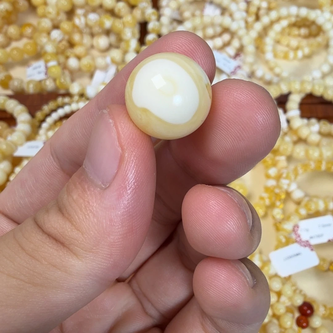 手链蜜蜡未镶嵌15+俄料瓷白浓蜡珠子