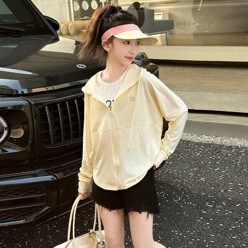 女童轻薄透气防晒衣2025新款夏季宽松儿童连帽冰丝外套大童空调衫