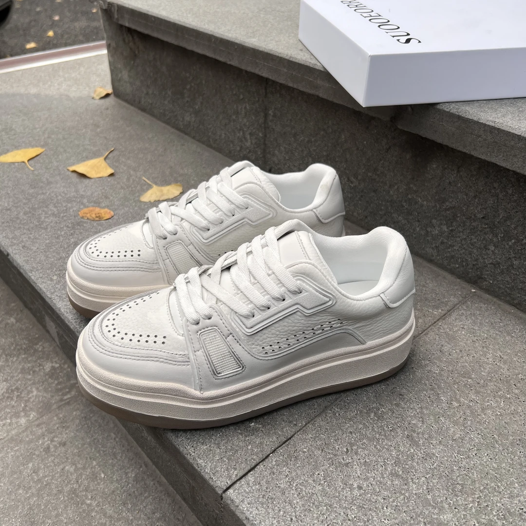 索尔/SUOOEORR欧货真皮女鞋系带厚底做旧加绒小白鞋板鞋运动鞋潮