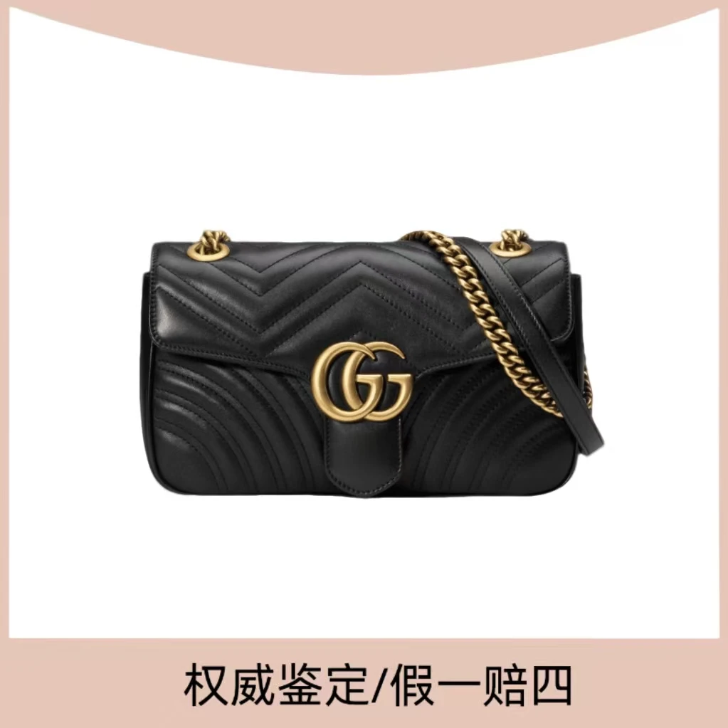 99新 GUCCI/古驰 黑色金扣马蒙26单肩斜挎包