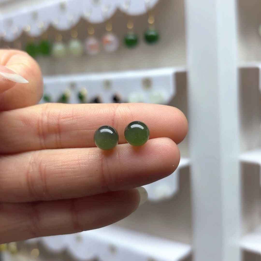 和田玉耳饰银S925镶嵌