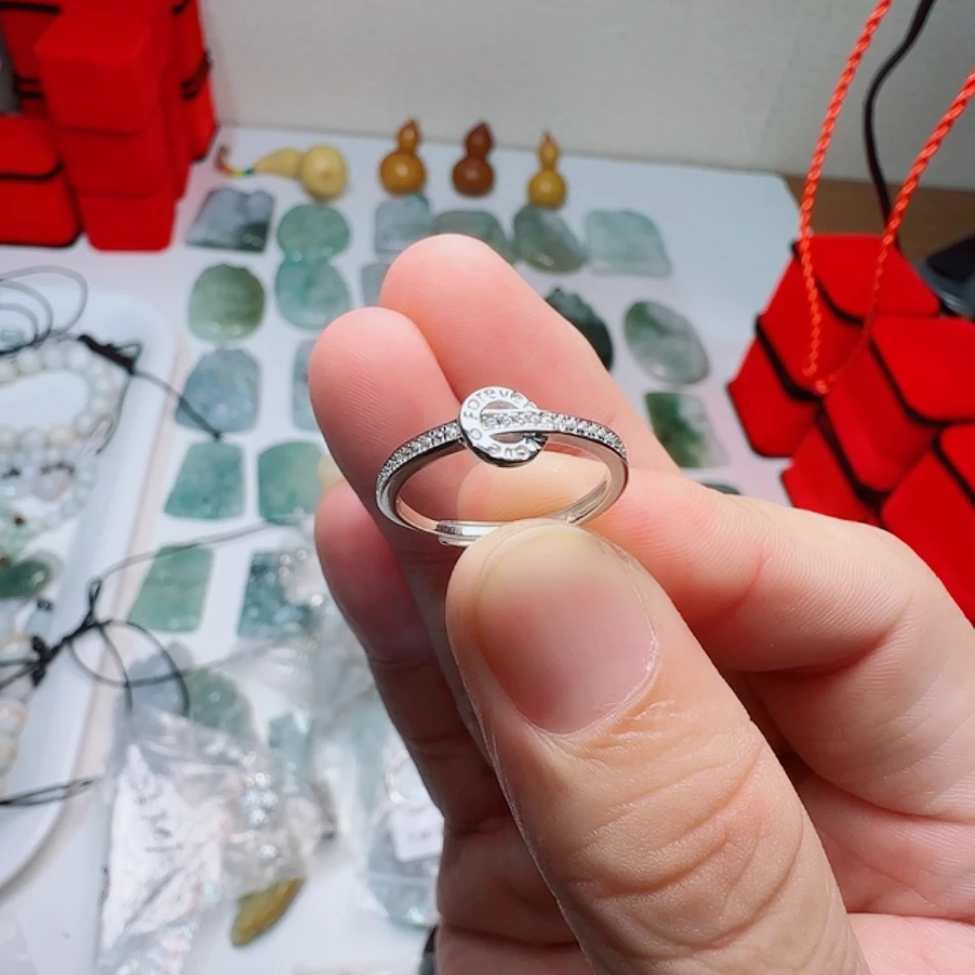 天然锆石戒指银S925镀金镶嵌