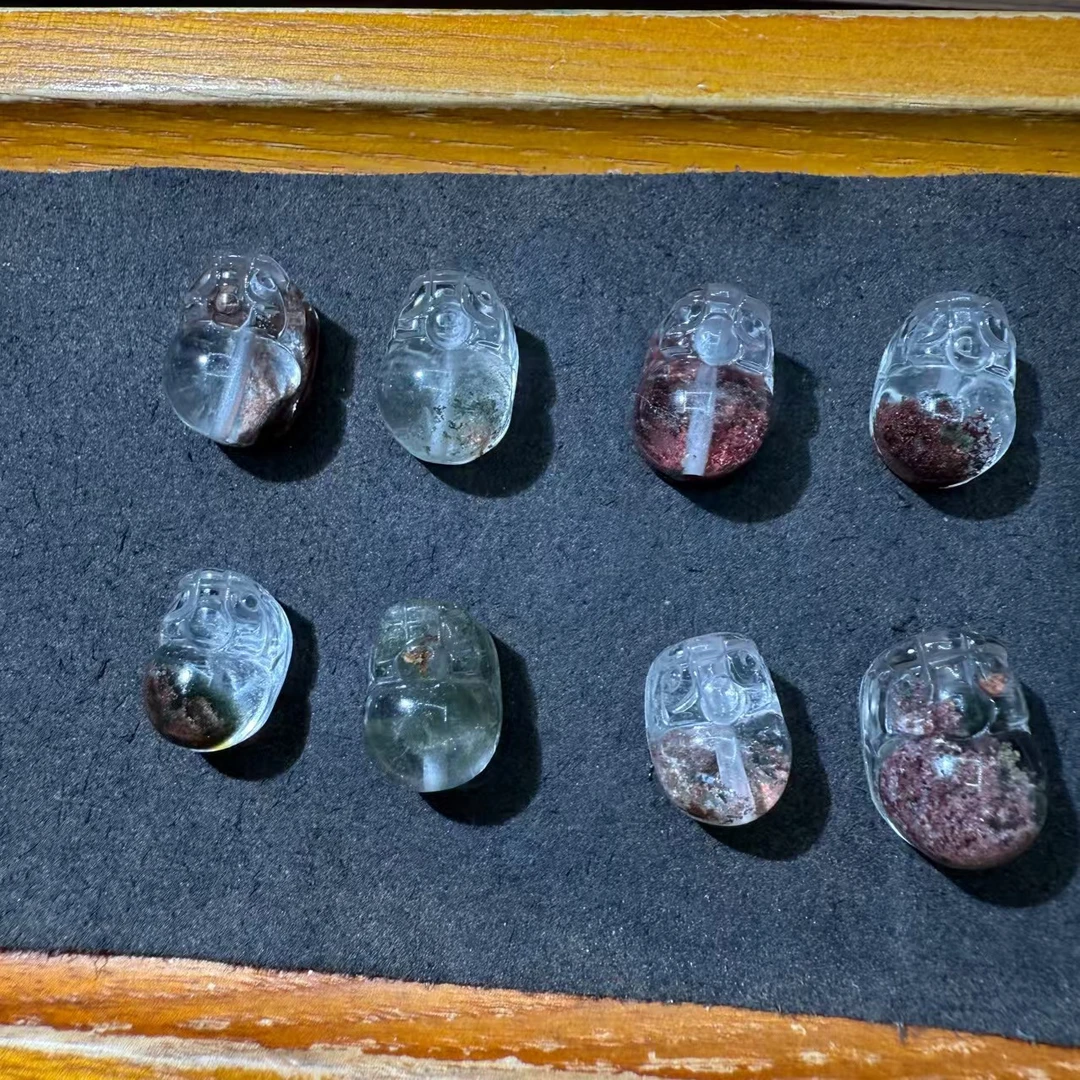 天然貔貅雕刻精美晶体通透可DIY配饰冰透镶嵌精雕天然粉