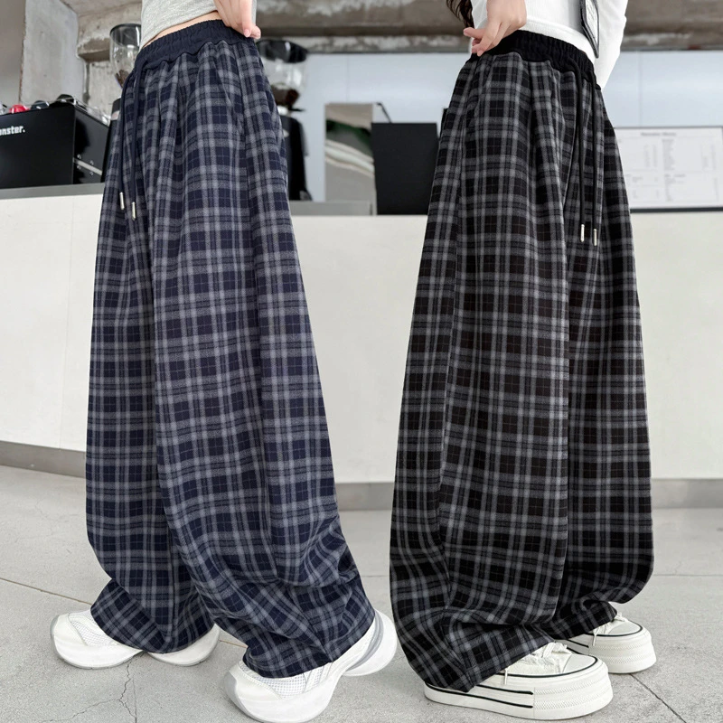 锁温蓄热儿童服装女童格子裤秋季2025新款春秋裤子宽松阔腿裤女大
