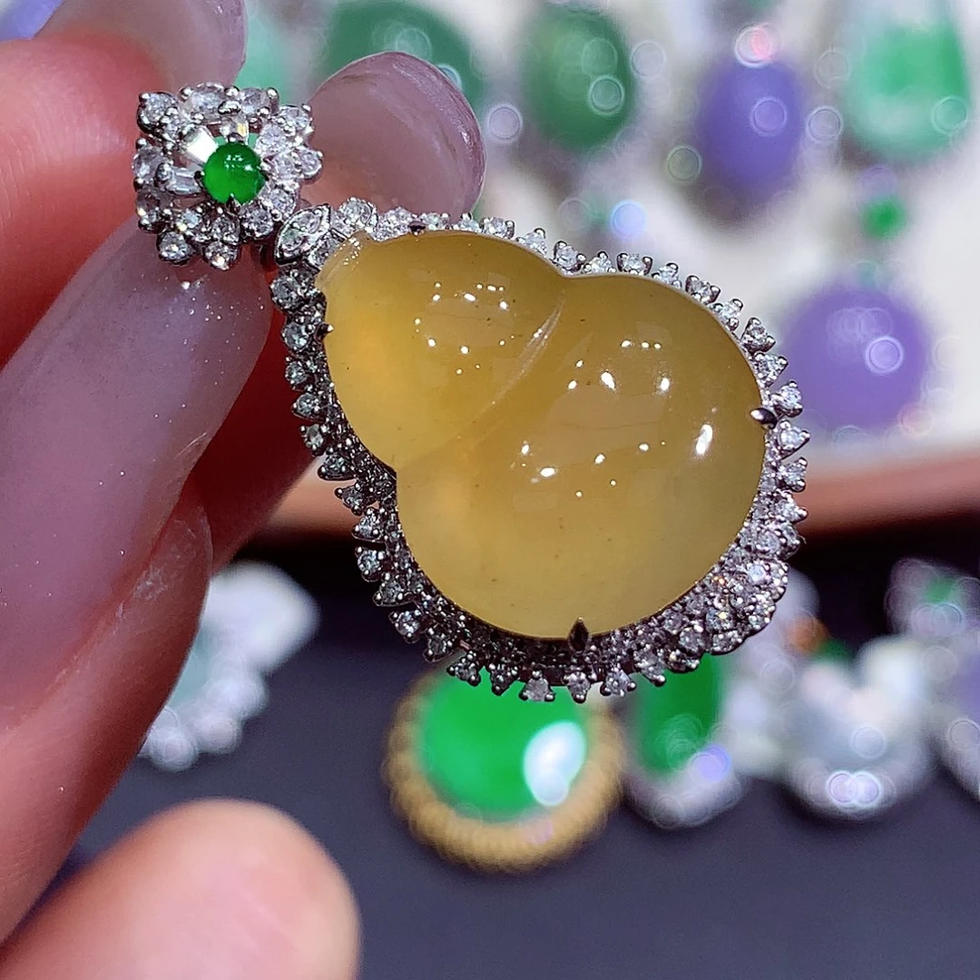 翡翠18K金镶嵌吊坠(不含链)