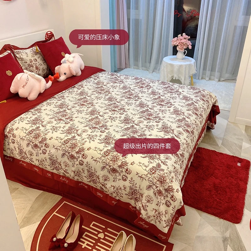 乐优公主结婚四件套大红色喜被床单婚嫁婚庆婚床陪嫁婚礼床上用品