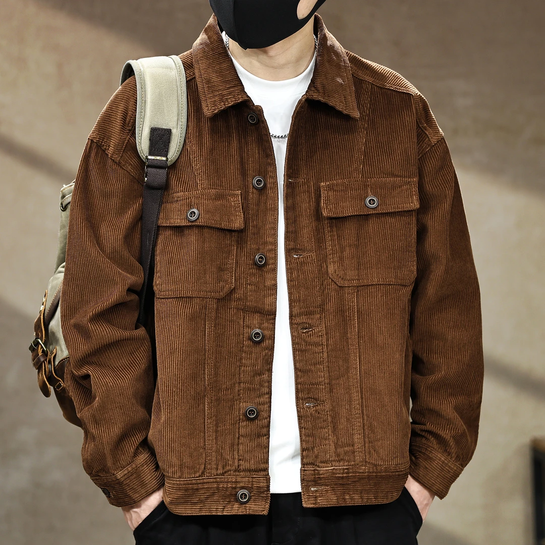 美式重磅潮牌痞帅灯芯绒休闲夹克外套男外穿翻领工装长袖秋冬新款
