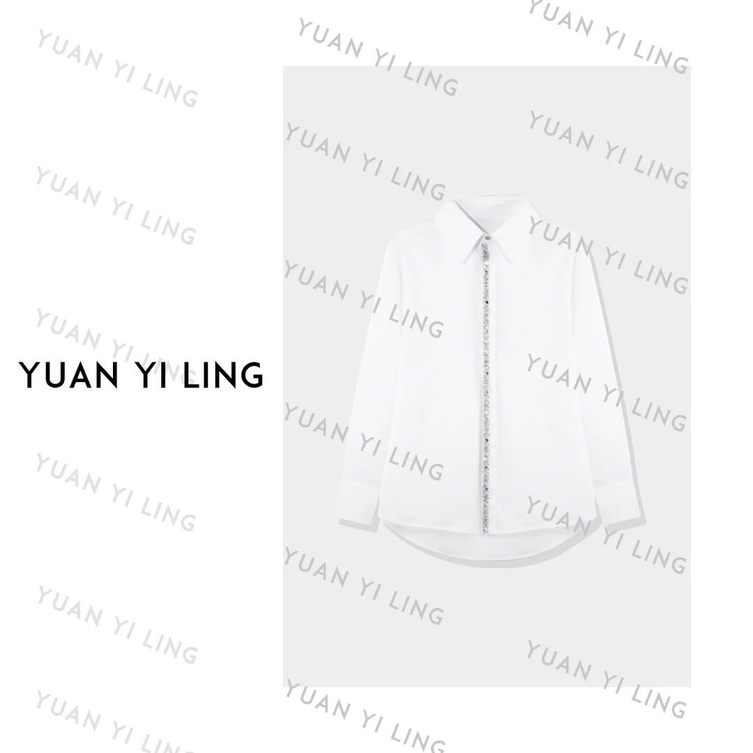 袁艺灵【法式氛围】25秋款重工钉珠设计感时尚白色长袖百搭衬衫9080