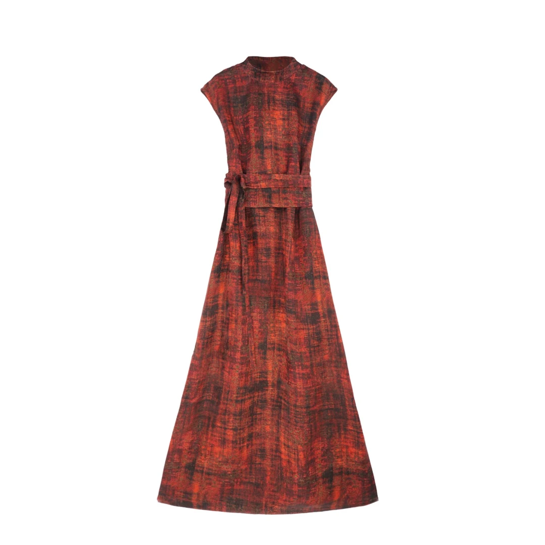 莲遇曦25新款香云纱半高领两穿腰封连衣裙85208046