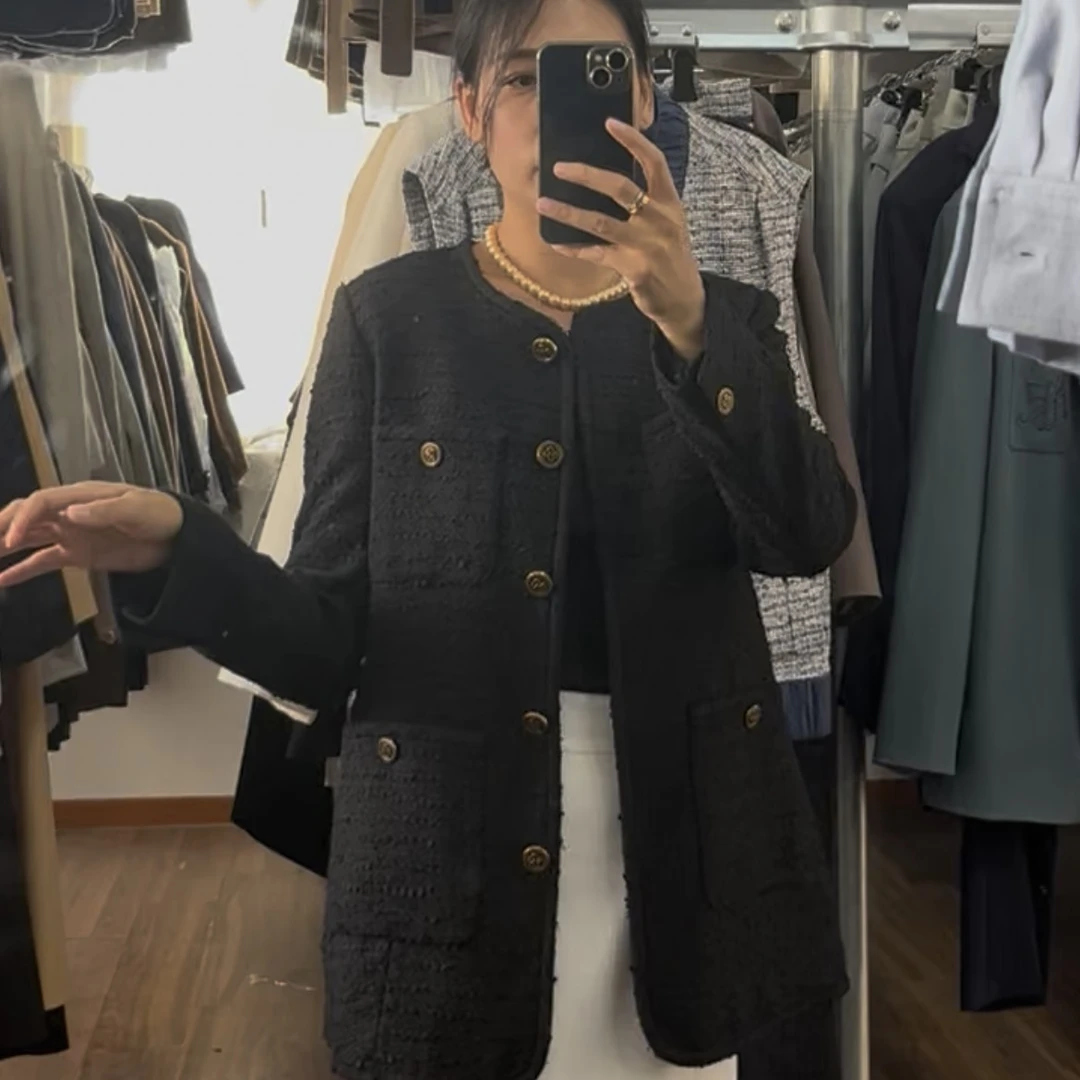 短外套纽扣常规女开衫百搭秋冬秋季通勤风宽松短款