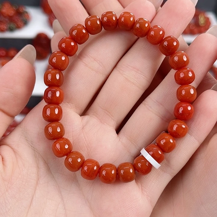 南红玛瑙未镶嵌瓦西柿子红满肉8mm老型手串