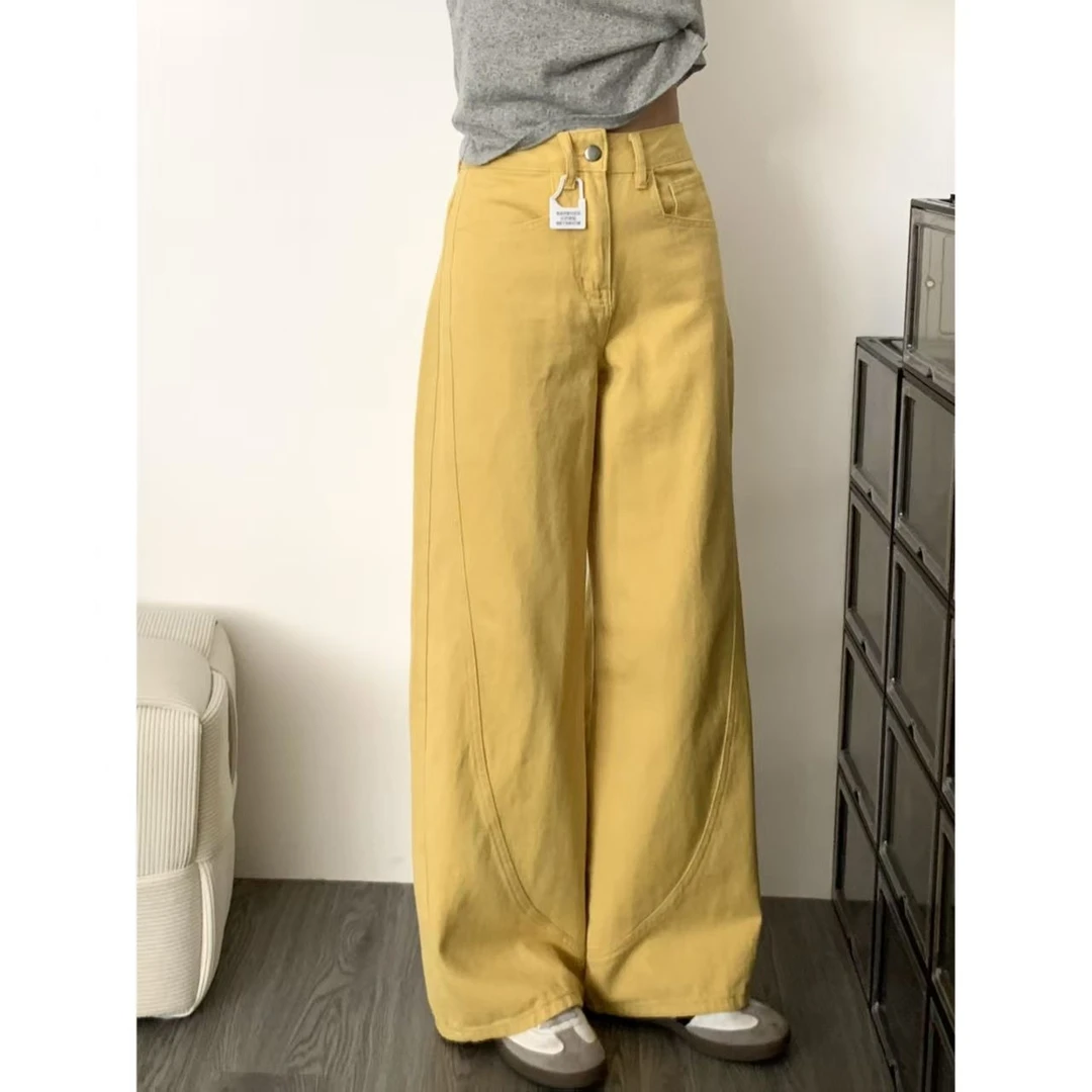 涤纶70%时尚百搭复古慵懒风宽松阔腿牛仔裤女春夏新款美式垂感直