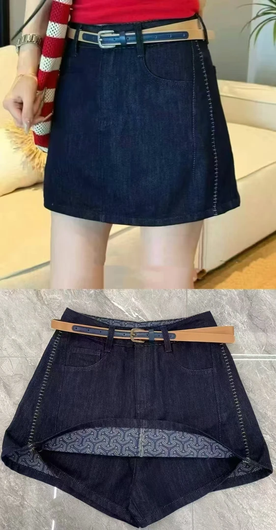 1567-2678 普洗不掉色腰果花牛仔裙裤