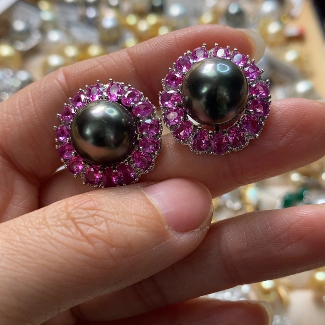 海水珍珠耳饰银S925镶嵌