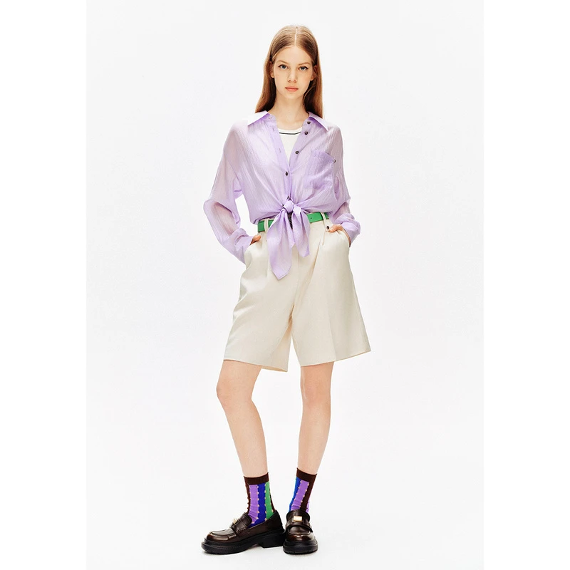 【莱赛尔】诗篇商场同款高级感烟灰紫长袖衬衫6C34230120