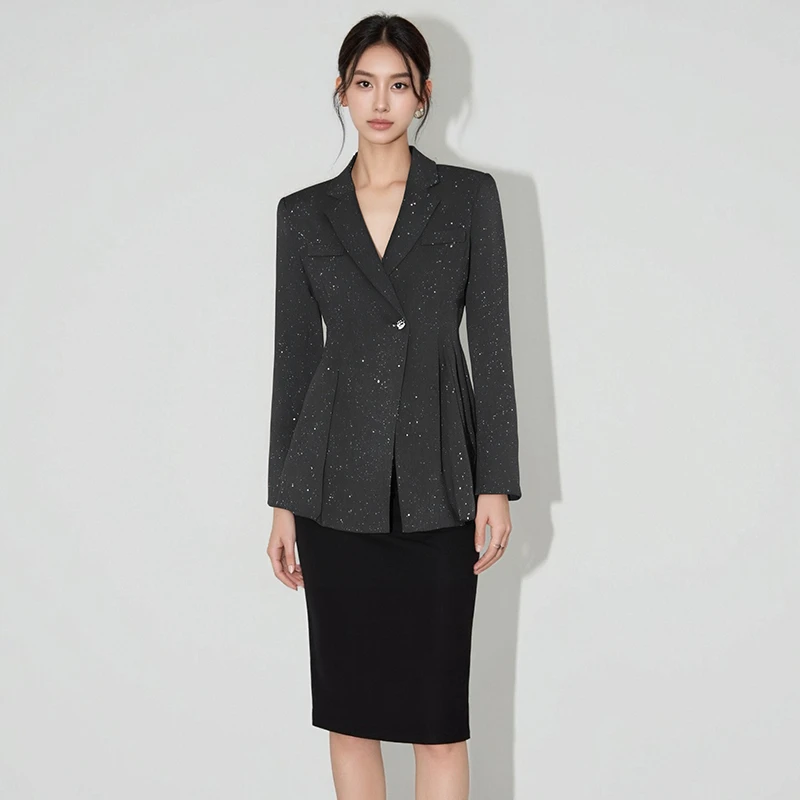 设计感小众黑色亮片西装外套女春秋新款修身显瘦小西服HBZC621169