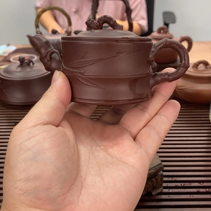 茶壶紫砂竹段紫泥半手工微瑕疵