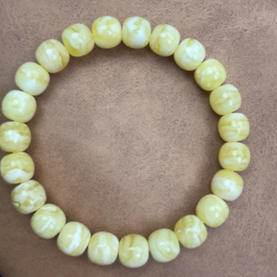 蜜蜡未镶嵌手串纯天然俄料瓷白花虎皮极限弧高桩9.5*9腕口18+