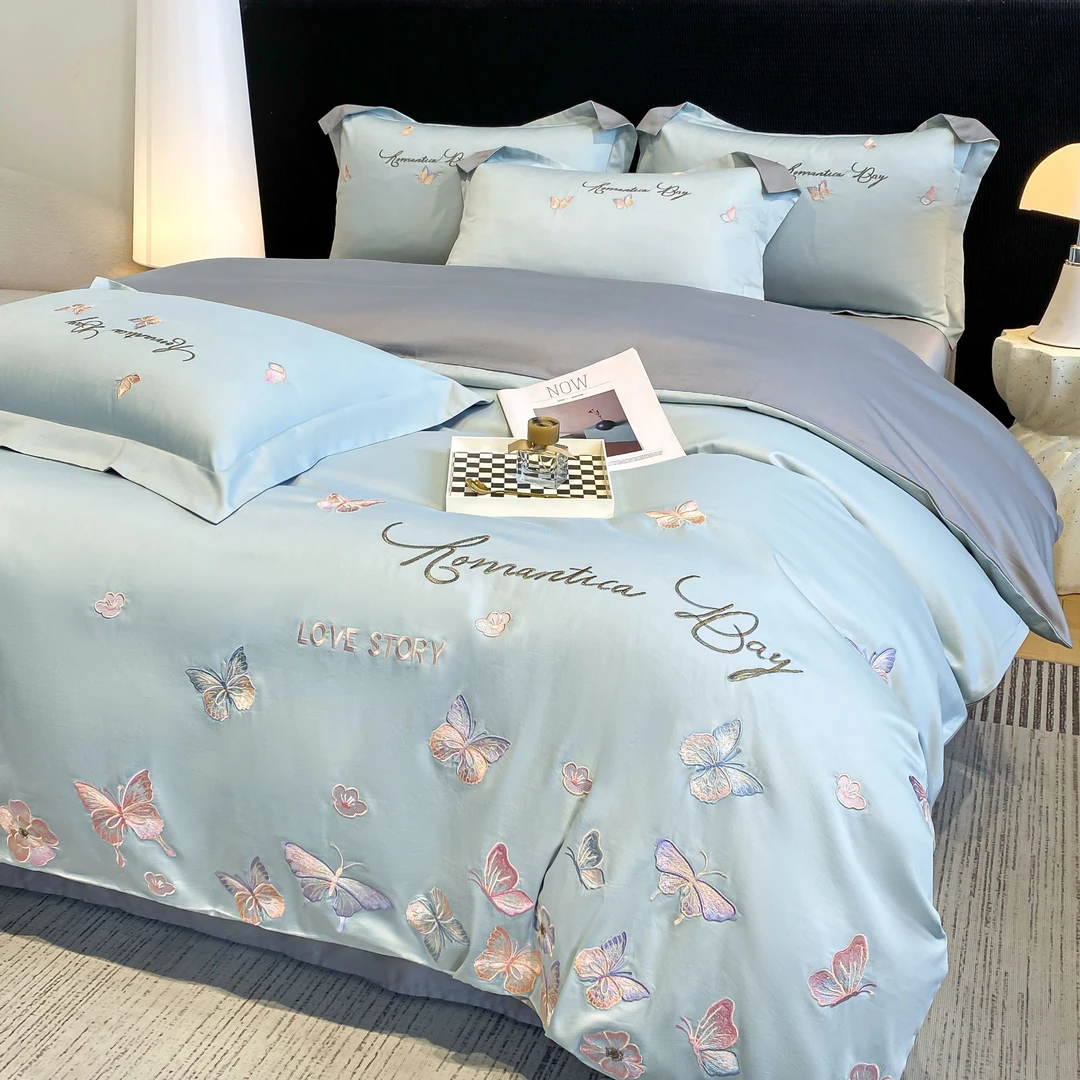 中棉家纺80支纯棉四件套100%全棉长绒棉刺绣床单被罩高档床上用品