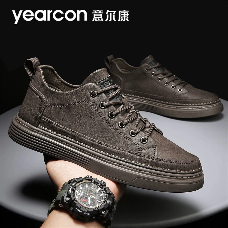 YEARCON/意尔康男鞋高档商务休闲皮鞋百搭男式鞋子上班黑色板鞋潮