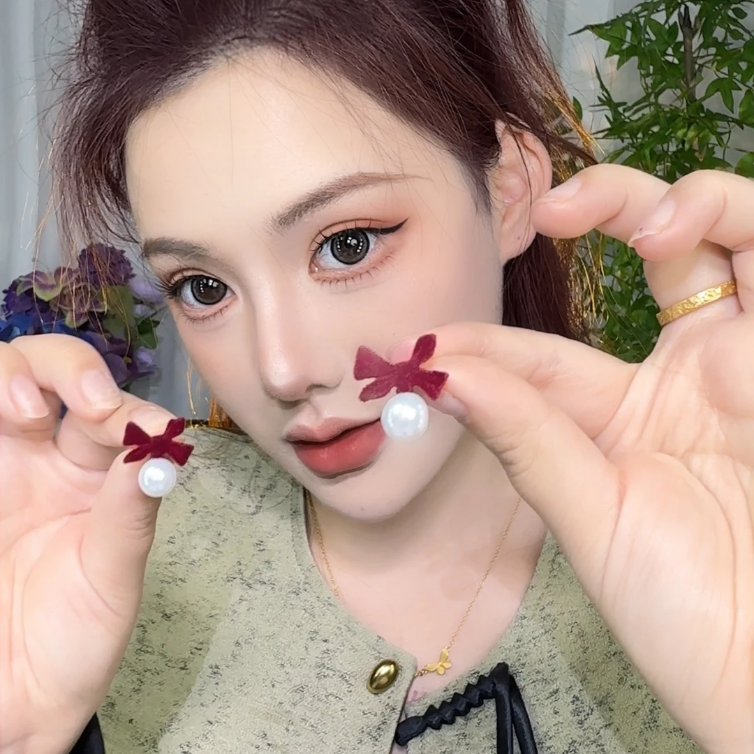 合金耳饰 甜美仙气百搭时尚气质简约小众法式个性复古红色蝴蝶结