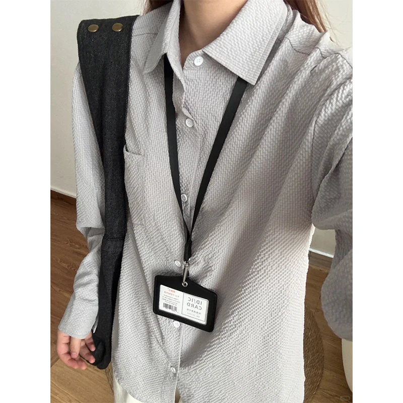 灰色泡泡纱肌理感长袖衬衫男秋季翻领慵懒风衬衣cleanfit叠穿外套