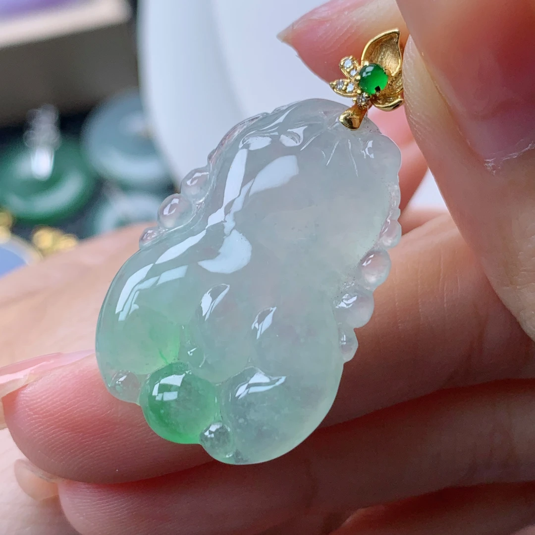 缅甸天然翡翠a货人生如意吊坠31×21.5×6