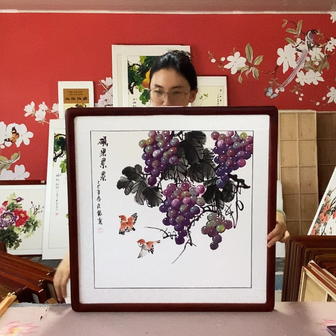 国画手写手绘带框包邮62✖️62国画作品