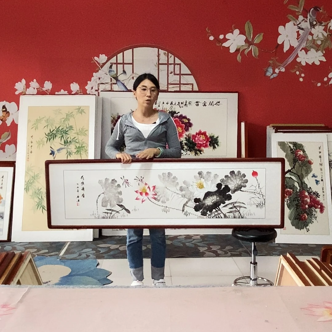国画手写手绘带框包邮国画作品47✖️162
