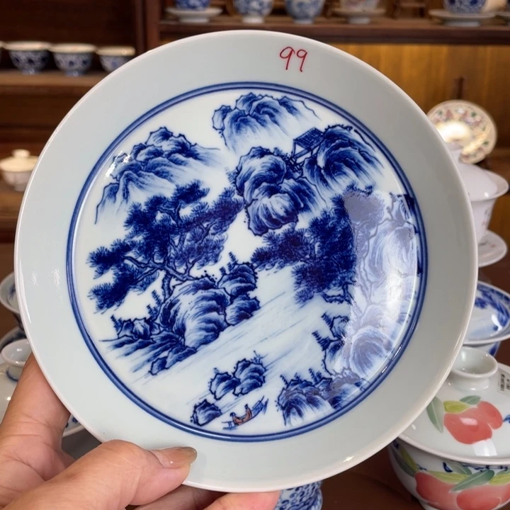 手工手绘山水壶承