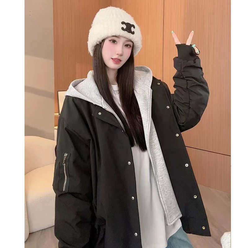 【安童森定制】棉服百搭复古假两件连帽加厚开衫拉链情侣款外套8991