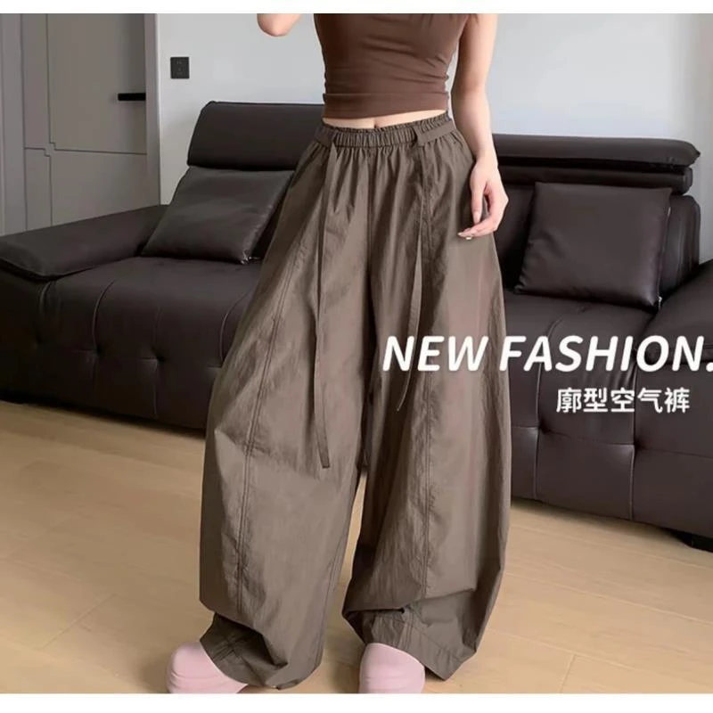 （破价＋运费险）韩系挺阔弯刀空气裤女新款木耳边压褶休闲阔腿裤敏
