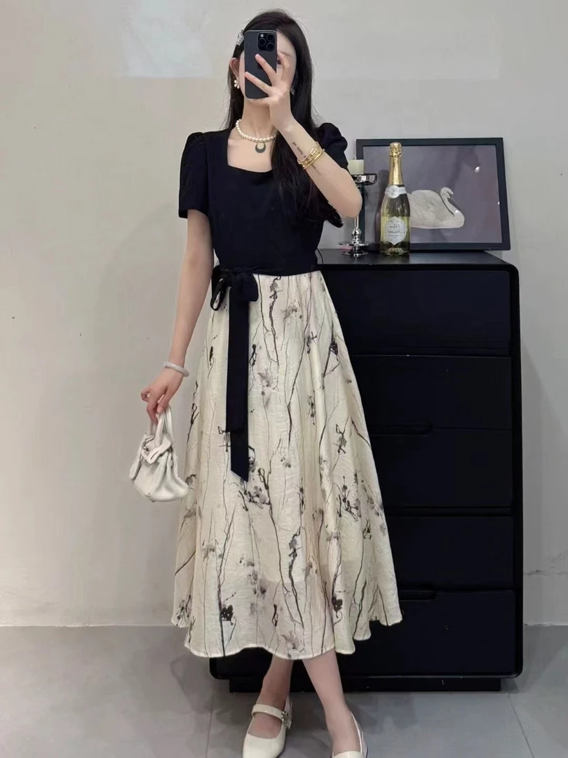 【李姑娘专属】2636设计感假两件撞色拼接碎花连衣裙