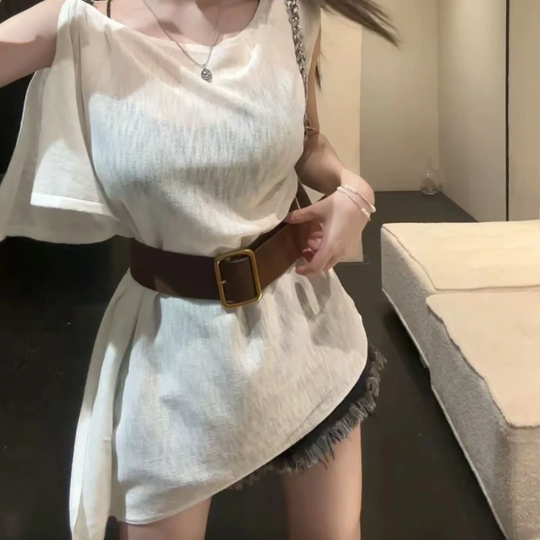 套头镂空露肩设计感上衣2025夏季新款气质通勤休闲时尚百搭上衣