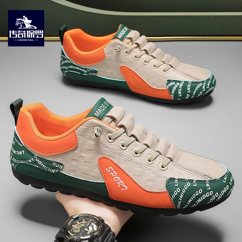 传奇保罗男鞋2025新款时尚百搭运动豆豆鞋大码一脚蹬皮面休闲鞋男