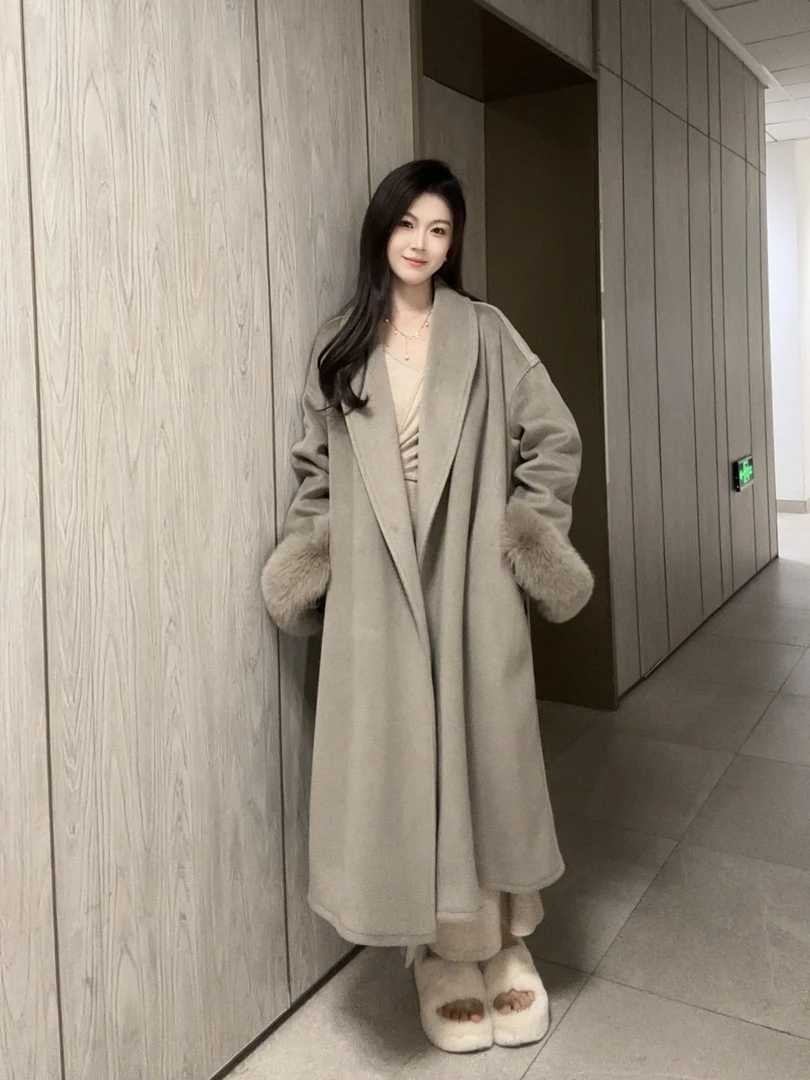 【娜娜】NaNa单版自带贵气感秋冬反季双面呢羊毛大衣+同色系毛领001